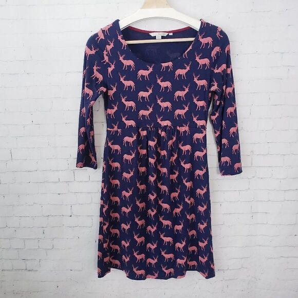Boden Oh Deer Jersey Knit Navy Blue Printed Novelty Dress Size 6 - Picture 1 of 6